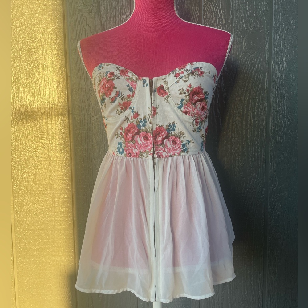 Floral Strapless Dress with Red and Blue